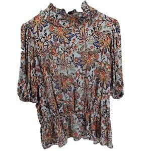 Tahari Woman Short Sleeve Peasant Top Plus Size 1X‎ Boho Cottagecore Dark Floral